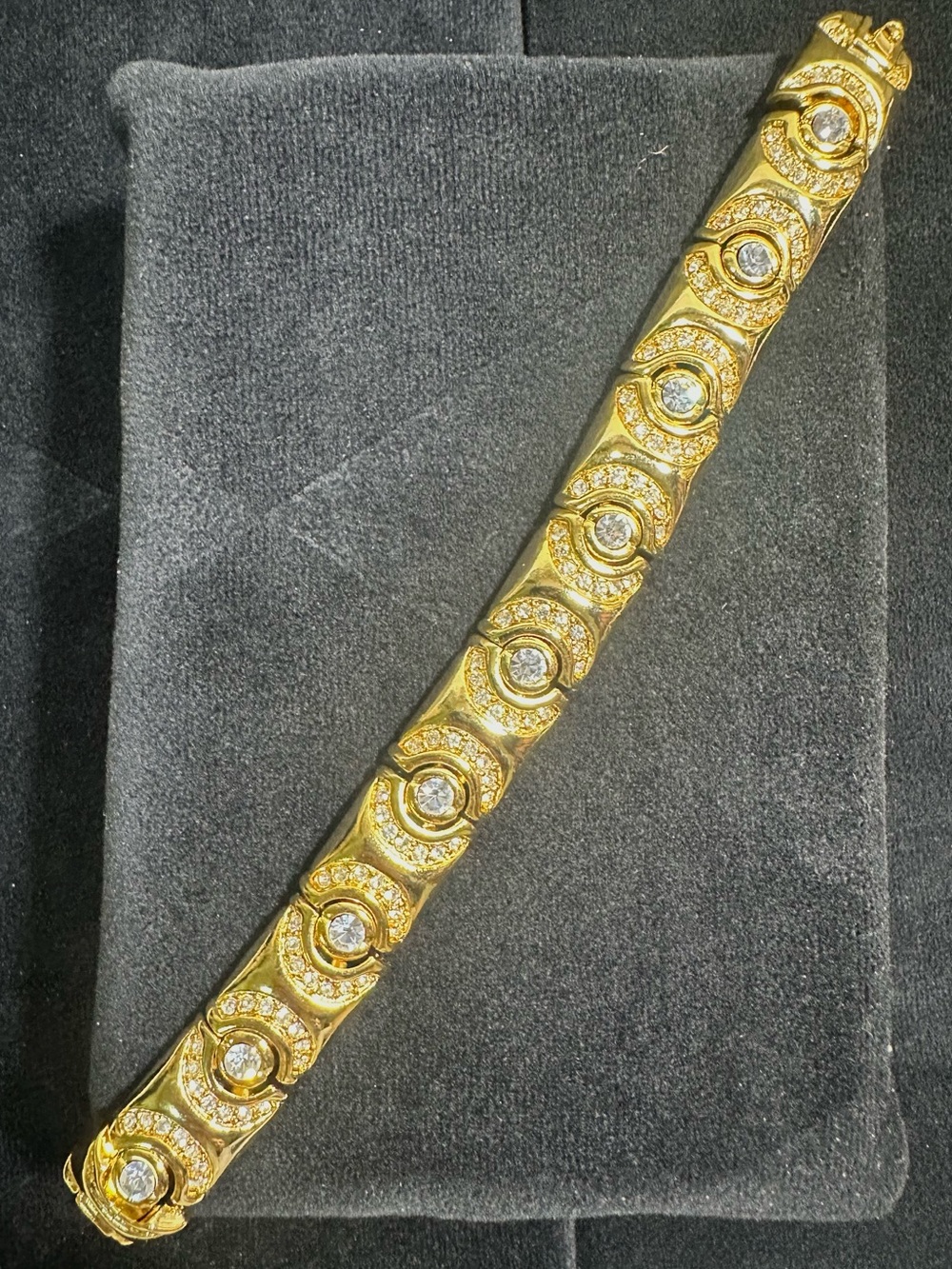 NOS/ Vtg Gold Plated Cubic Zirconia Heavy Link Bracelet